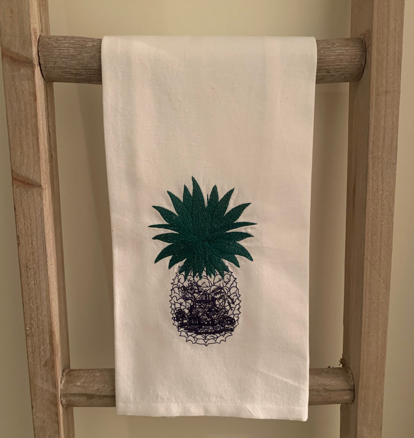 Chinoiserie Pineapple | Pineapple Decor | Embroidery | Kitchen Towel | Home Decor | Gift | Welcome to our home