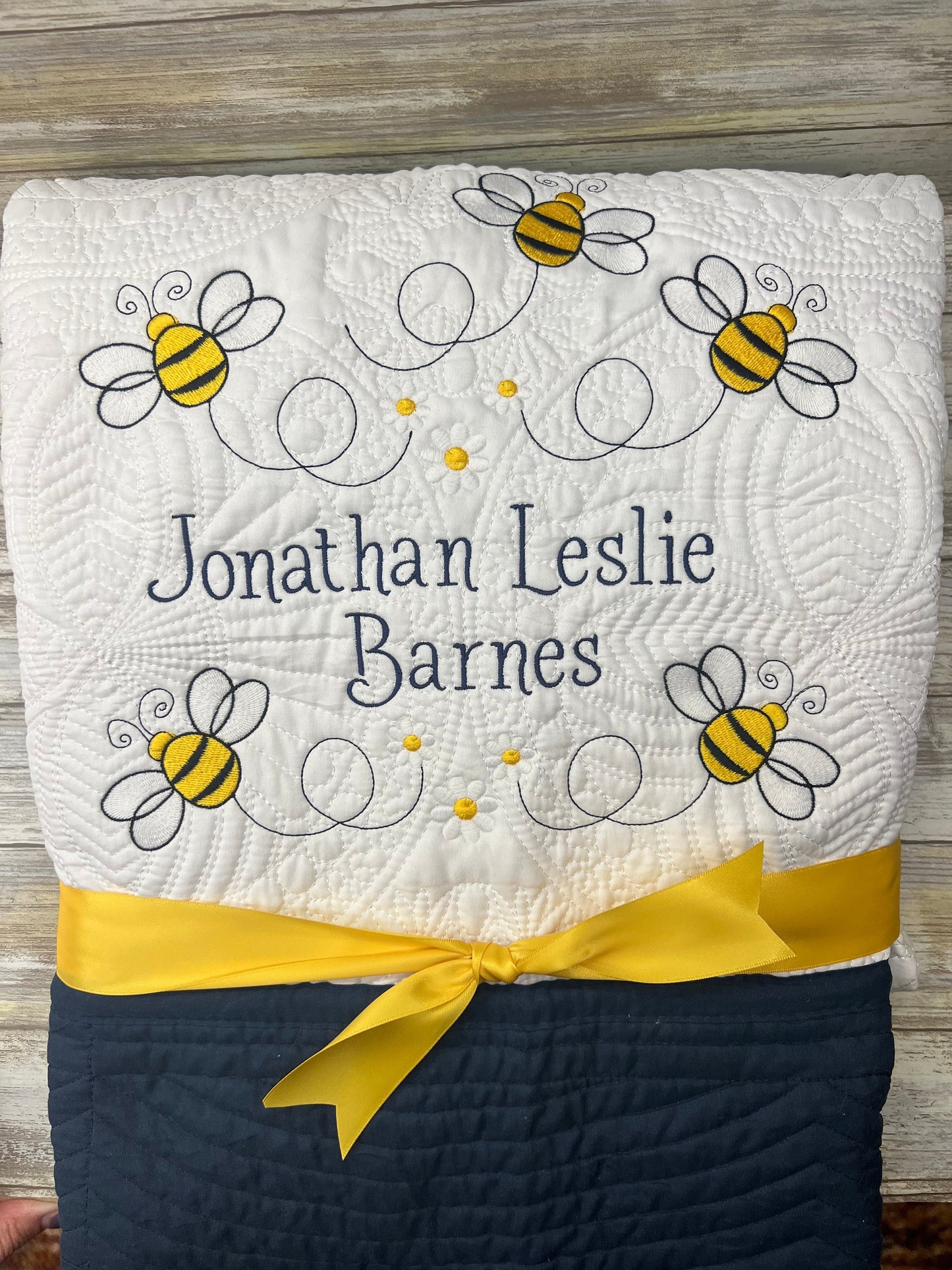 Bumble Bee Quilt: Personalized Matelassé Embroidered Cotton Quilt
