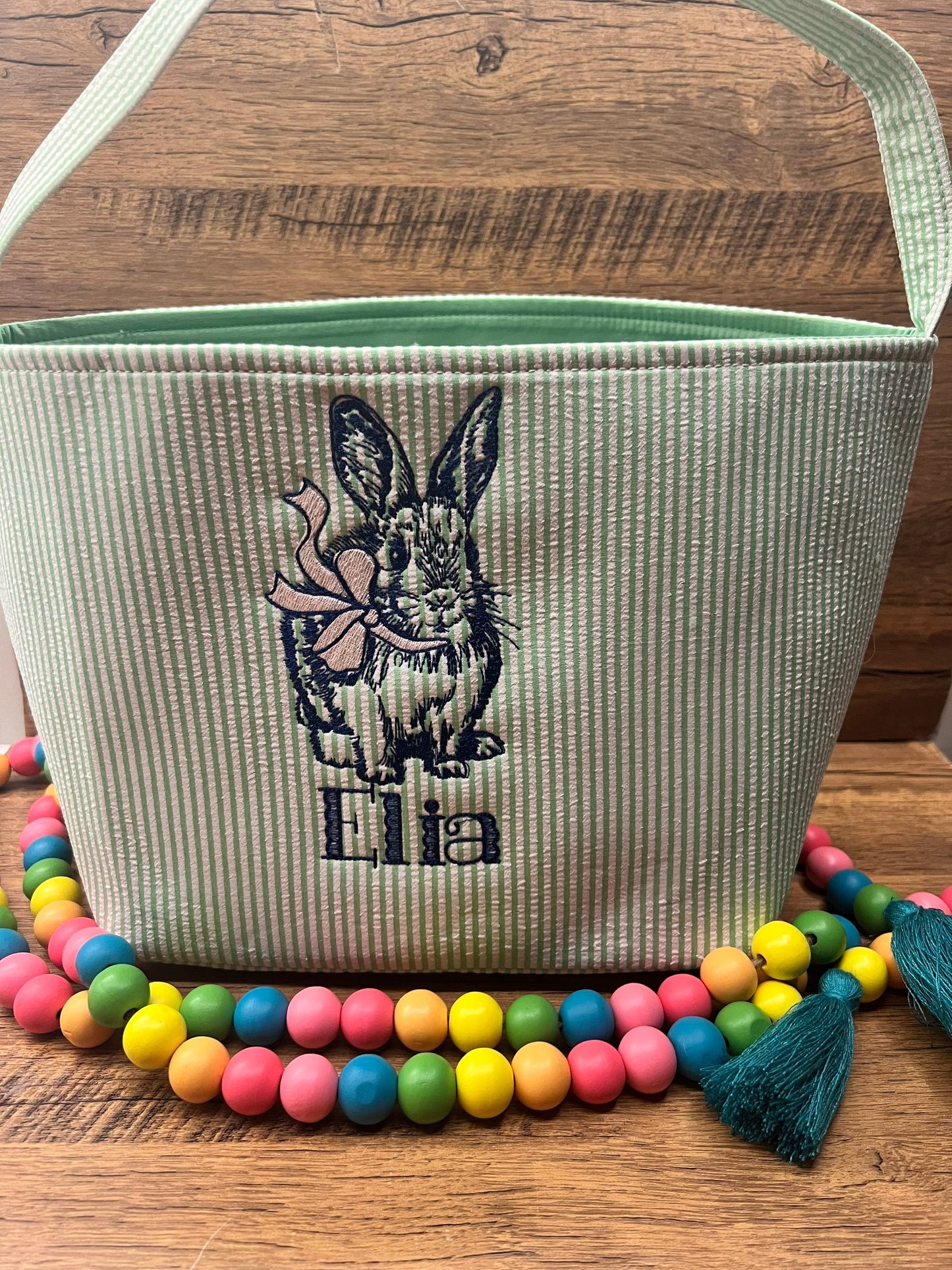 Monogrammed Seersucker Easter Basket: Embroidered Bunny Tote