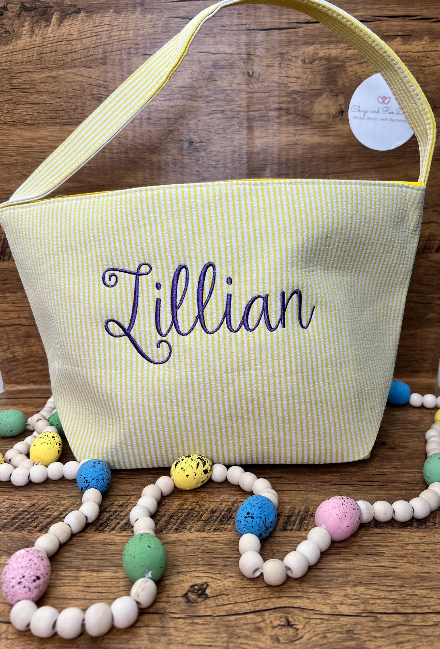 Monogrammed Seersucker Easter Basket: Personalized Canvas Tote