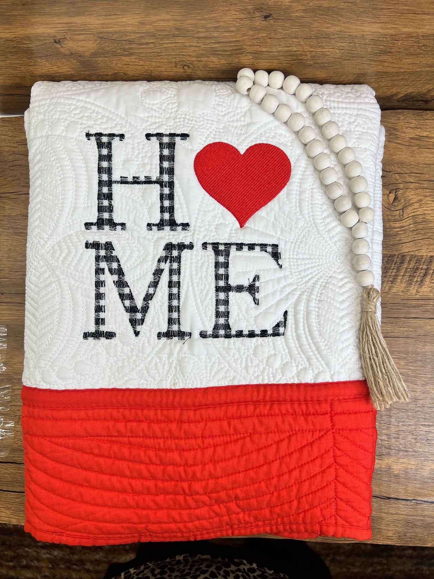 Personalized Buffalo Plaid Quilt: Home Sweet Home Embroidery, 100% Cotton Matelassé