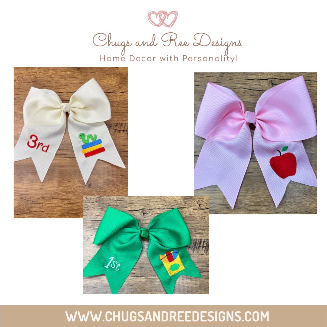 Custom Embroidered Back to School Hair Bow