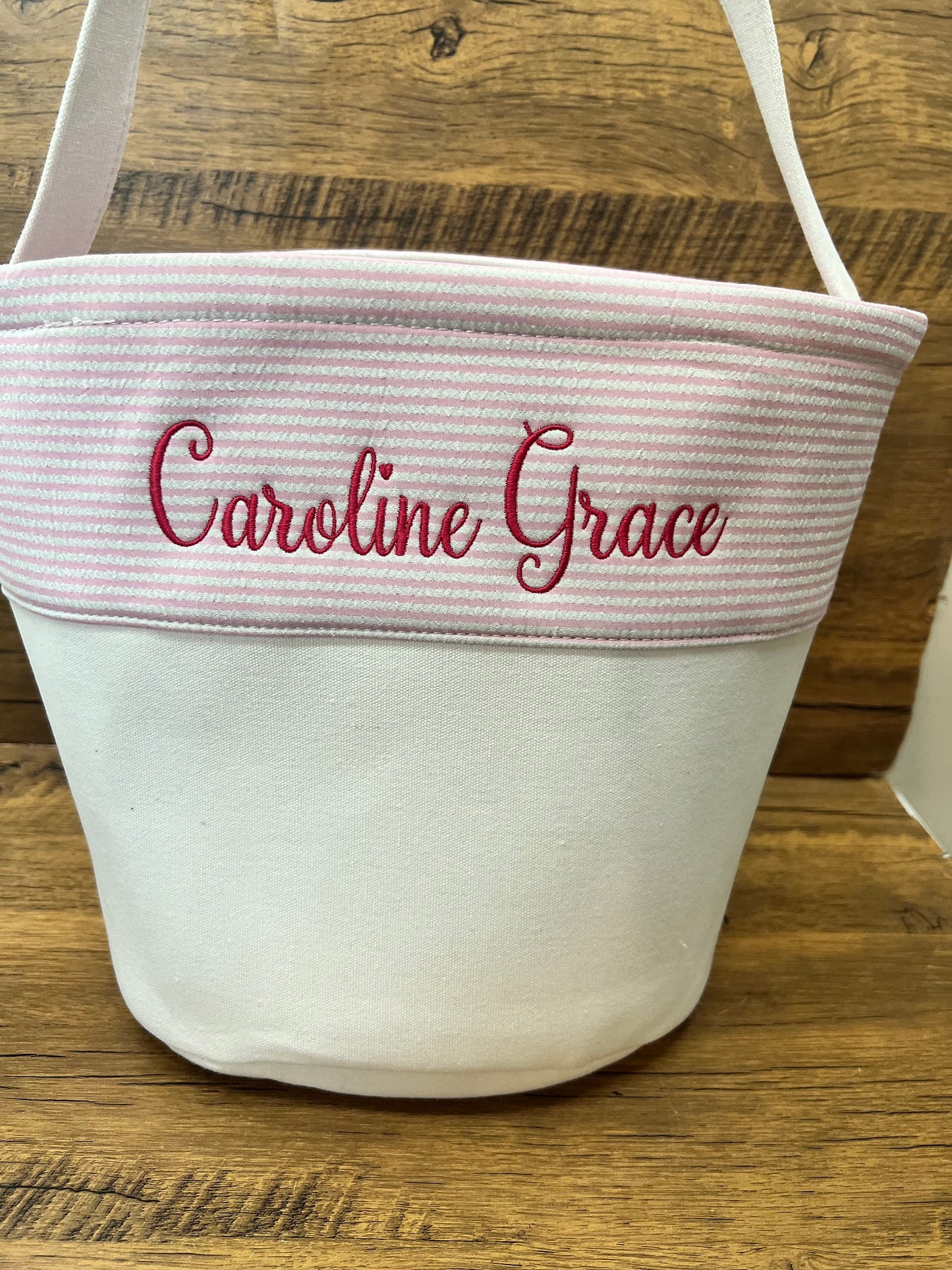 Monogrammed Seersucker Easter Basket: Personalized Canvas Tote