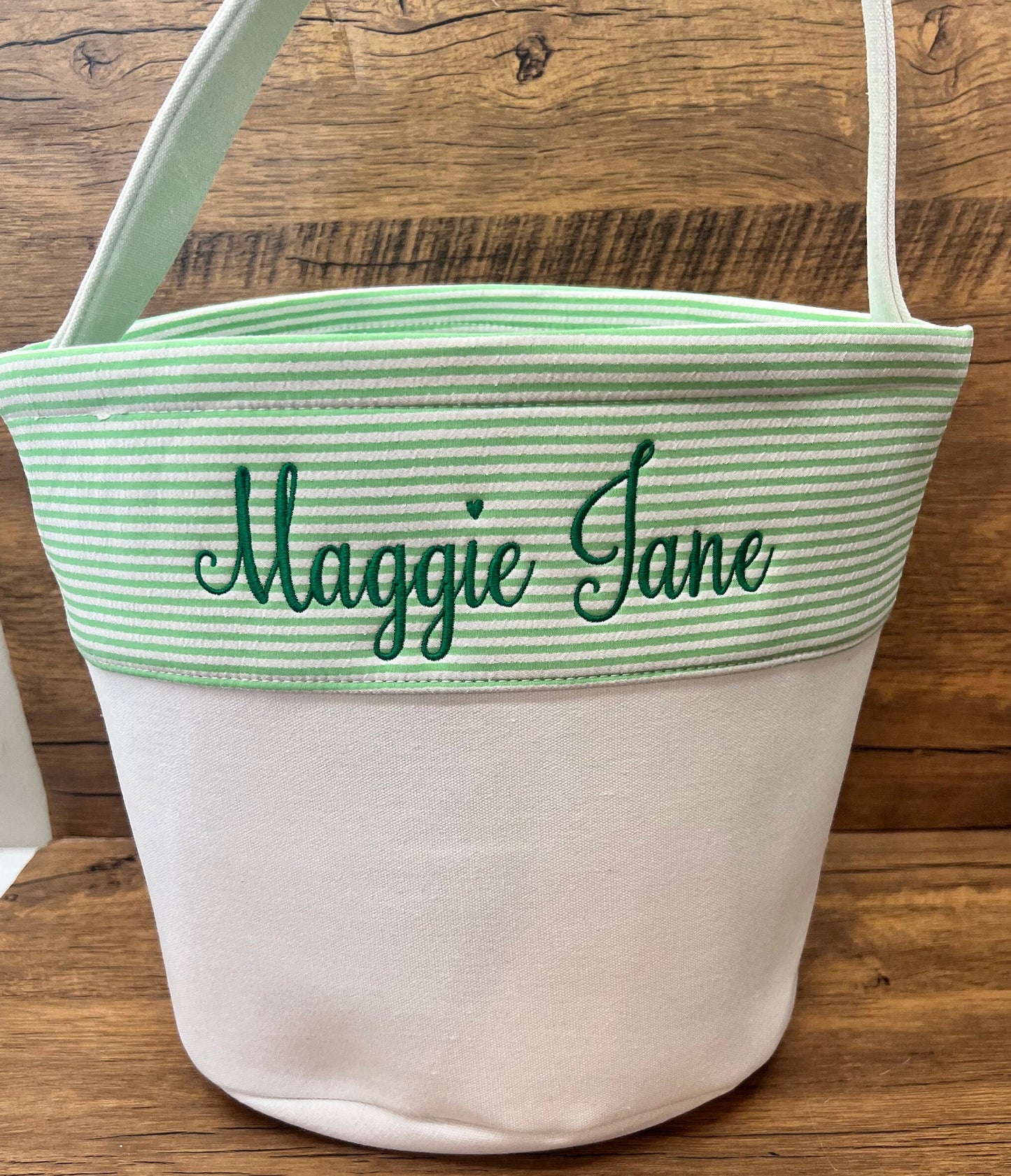 Monogrammed Seersucker Easter Basket: Personalized Canvas Tote