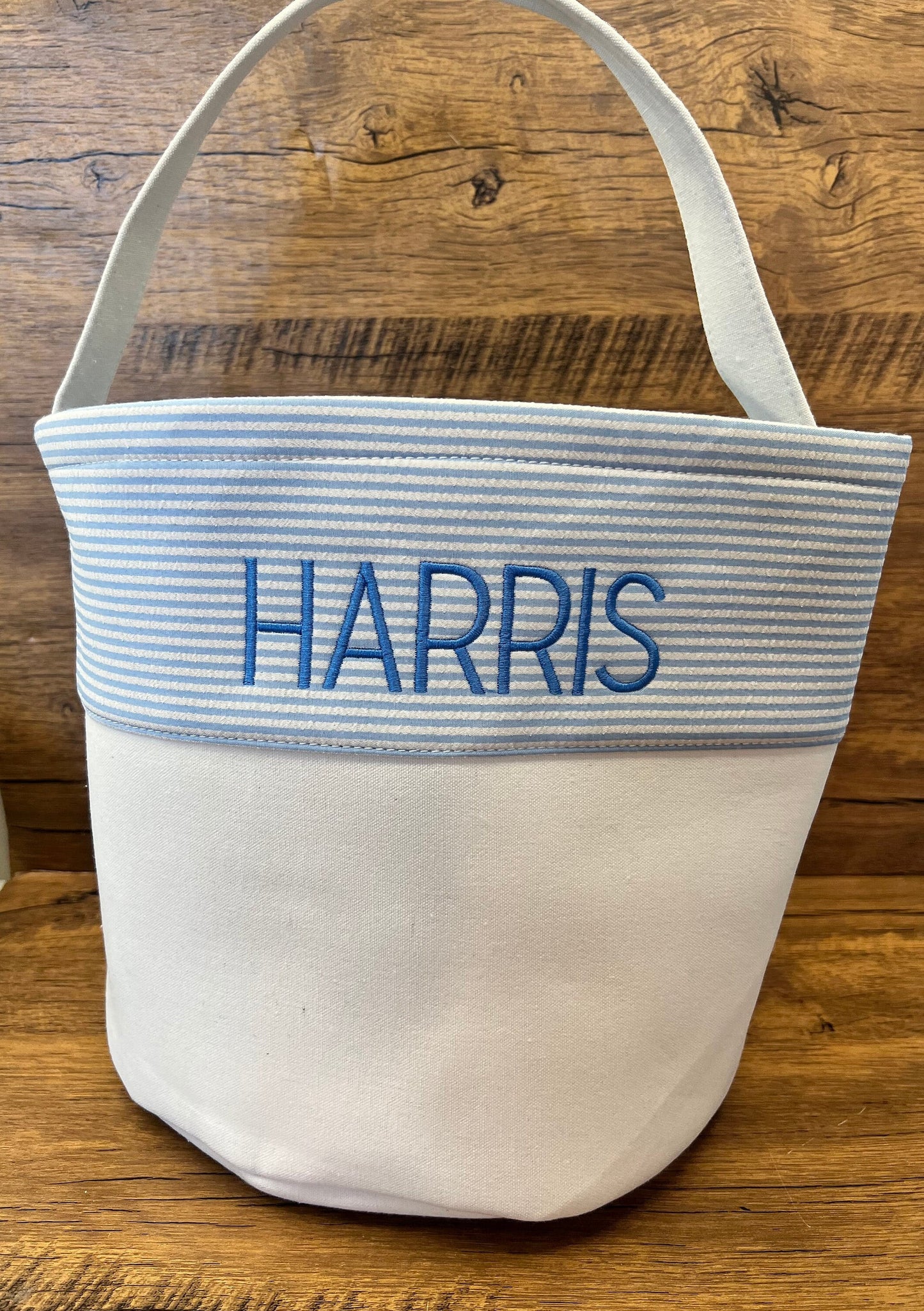 Monogrammed Seersucker Easter Basket: Personalized Canvas Tote