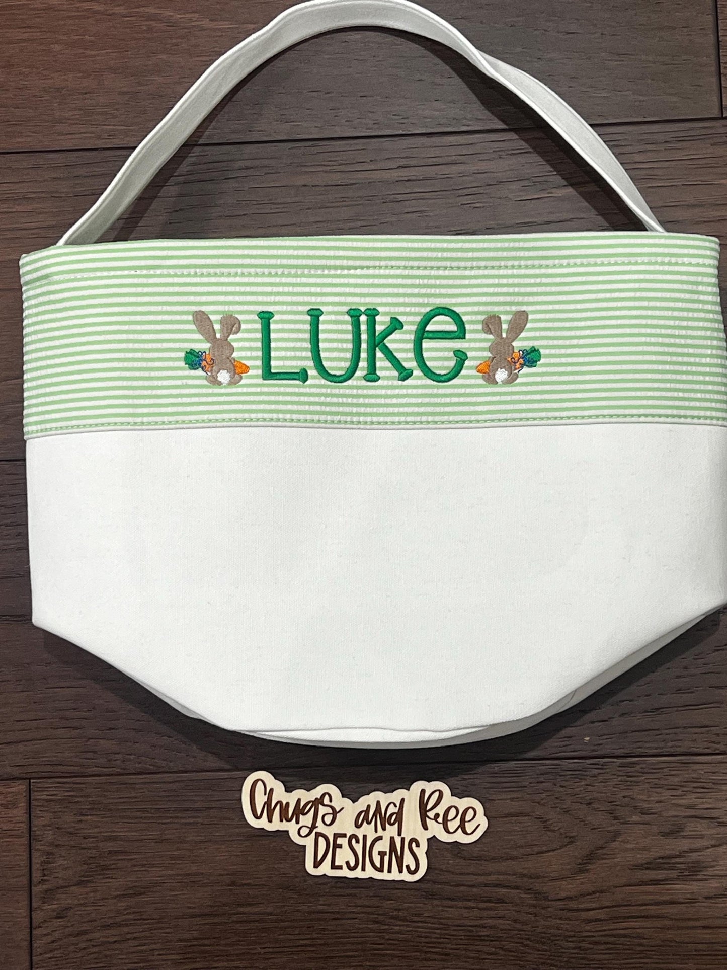 Monogrammed Seersucker Easter Basket: Embroidered Bunny Tote
