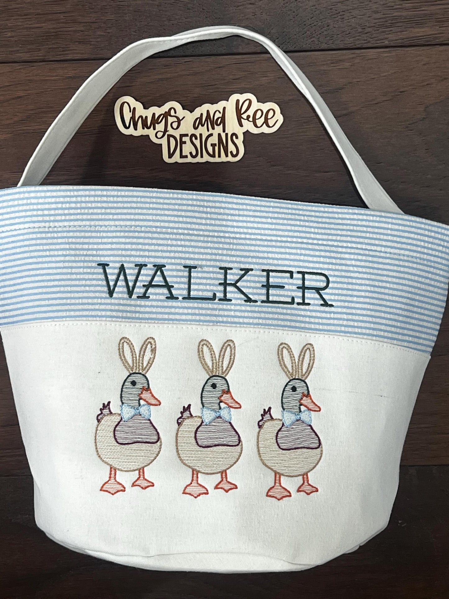 Monogrammed Seersucker Easter Basket: Embroidered Canvas Tote