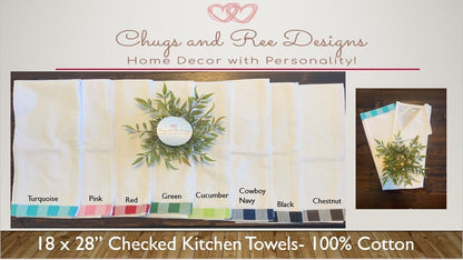 Embroidered Linen Kitchen Towel: Pumpkin Chinoiserie Decor