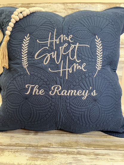 Embroidered Pillow Case: Custom Quilted Cotton Farmhouse Decor