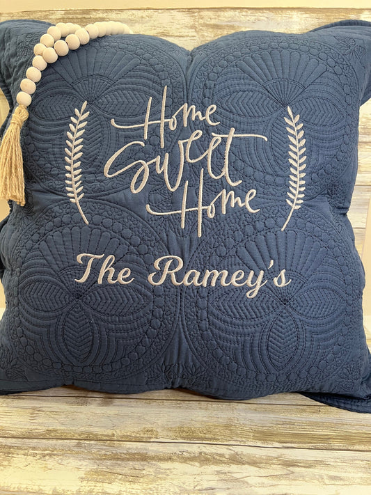 Embroidered Pillow Case: Custom Quilted Cotton Farmhouse Decor