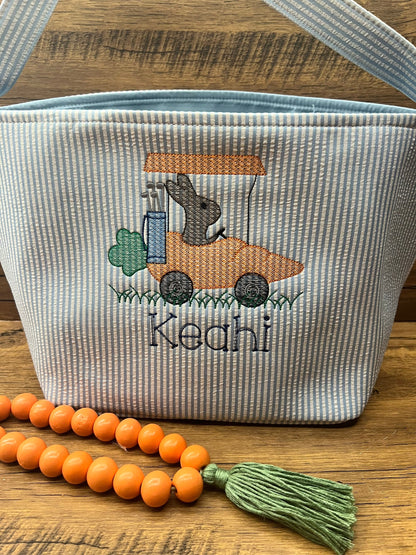 Monogrammed Seersucker Easter Basket: Kids Personalized Tote (10x9)
