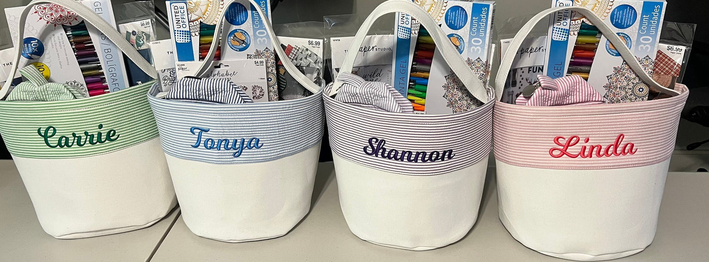 Monogrammed Seersucker Easter Basket: Personalized Canvas Tote