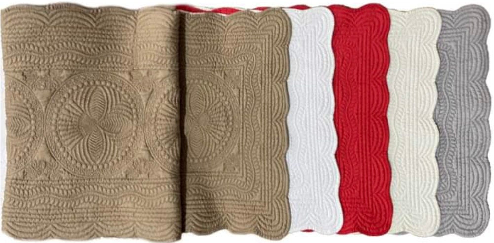 Custom Embroidered Table Runner: 100% Cotton Quilted Medallion Design
