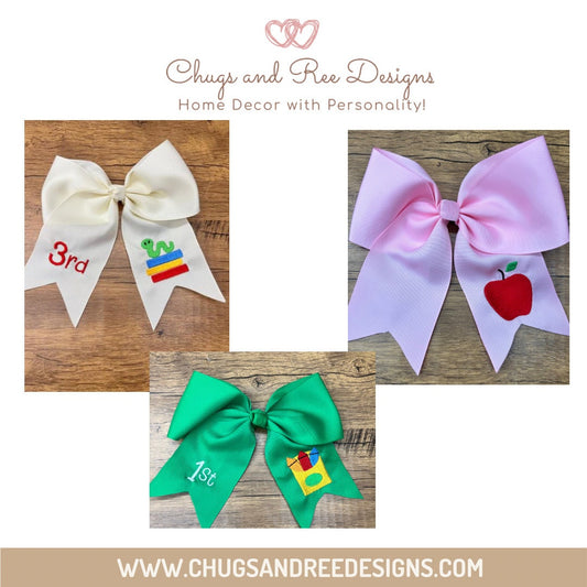 Custom Embroidered Back to School Hair Bow