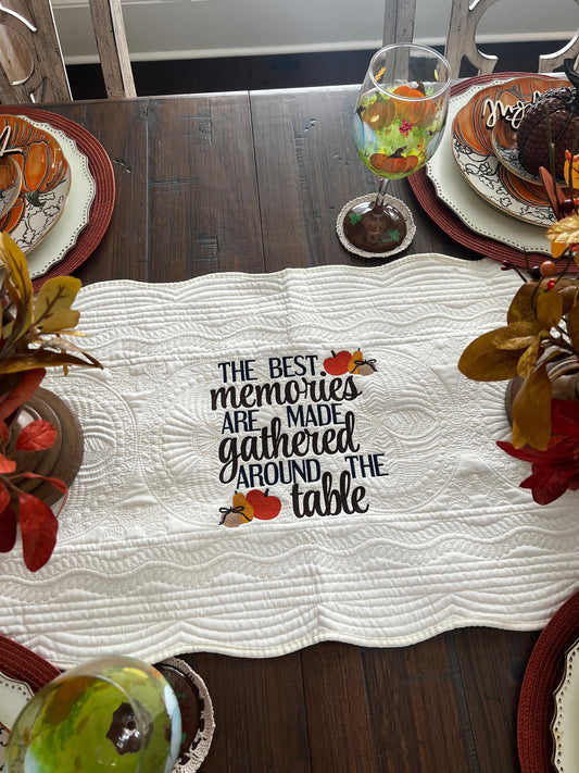 Custom Embroidered Table Runner: 100% Cotton Quilted Medallion Design