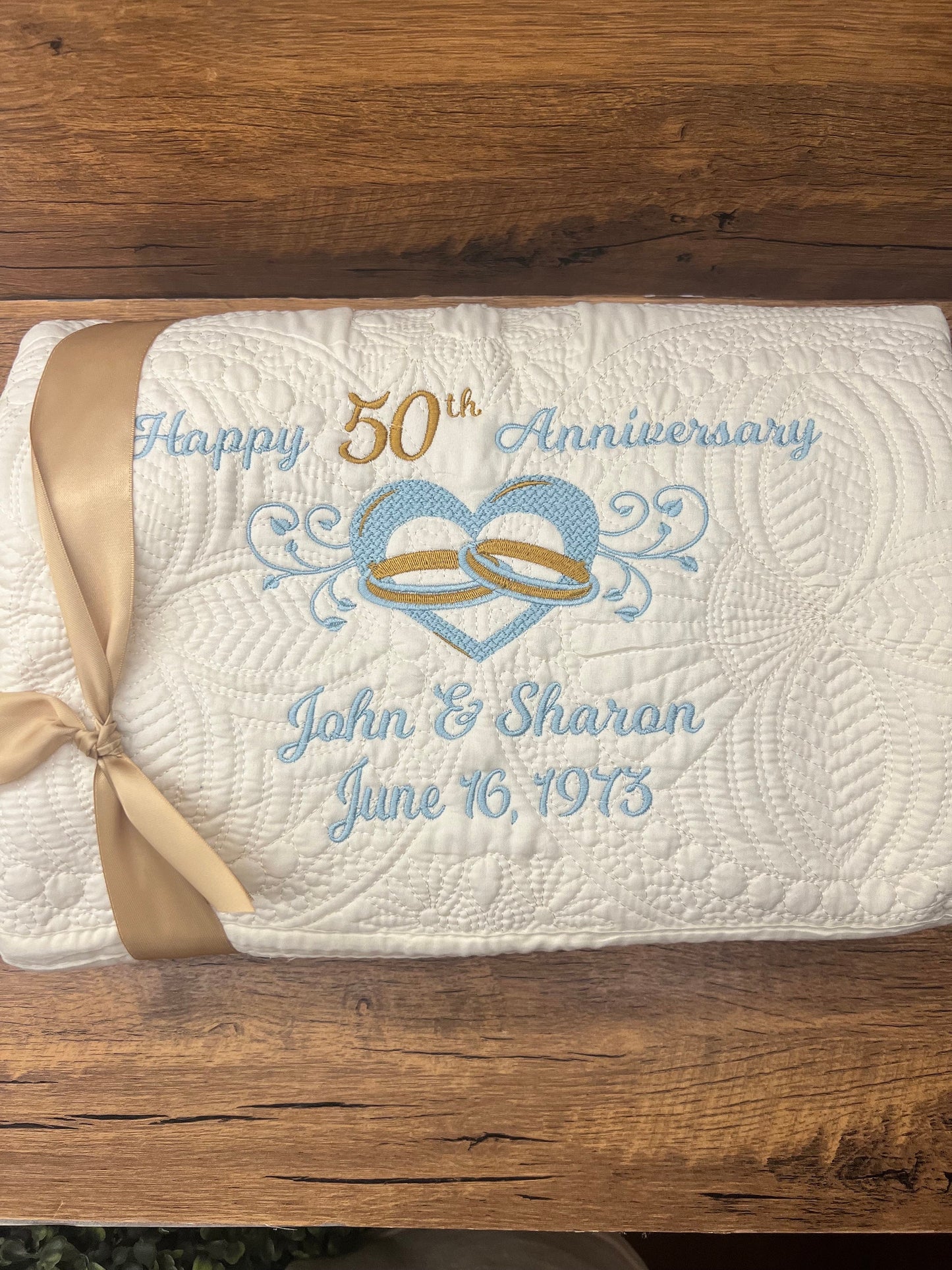 Personalized 50th Anniversary Quilt | Monogrammed Wedding Gift | Anniversary Gift  | Custom Gift | Custom Quilt | Matelassé