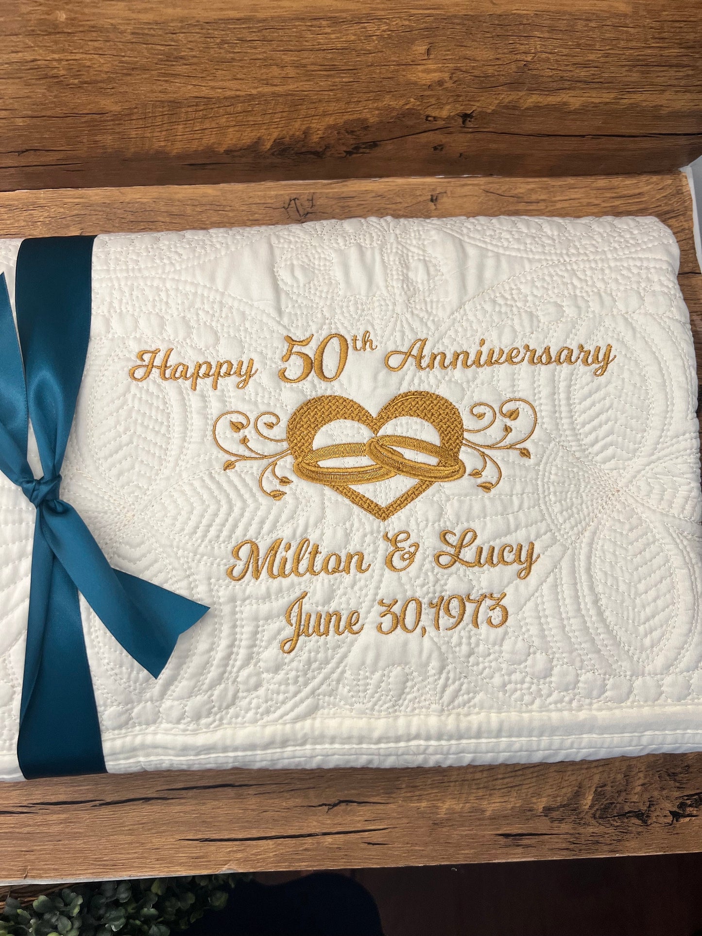 Personalized 50th Anniversary Quilt: Monogrammed Matelassé Cotton Gift