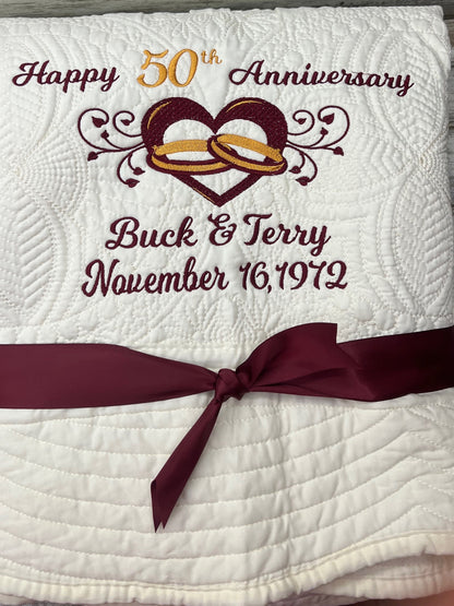 Personalized 50th Anniversary Quilt: Monogrammed Matelassé Cotton Gift