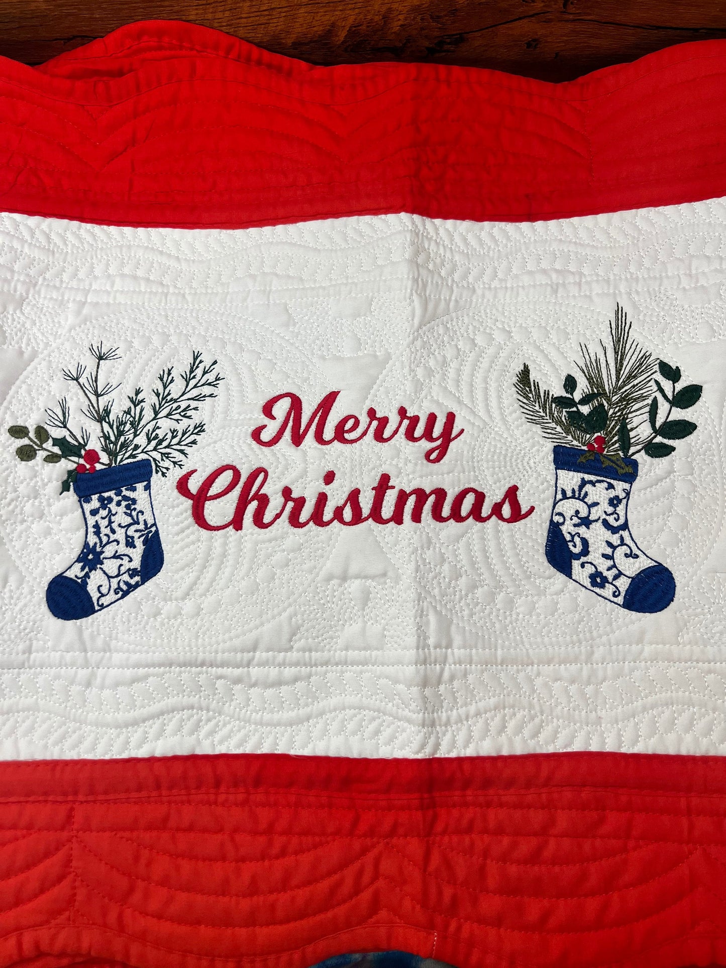 Embroidered Christmas Table Runner: Chinoiserie Holiday Decor