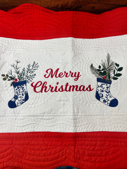 Embroidered Christmas Table Runner: Chinoiserie Holiday Decor