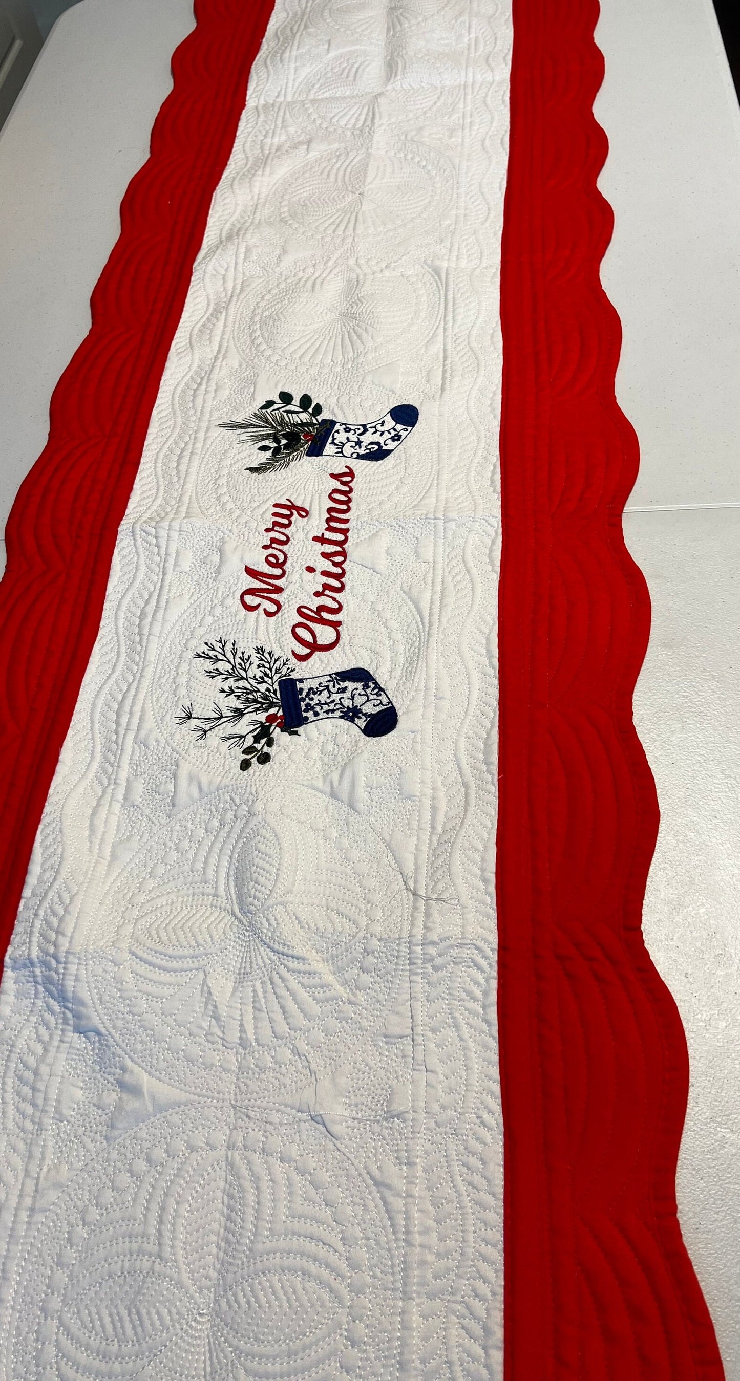 Embroidered Christmas Table Runner: Chinoiserie Holiday Decor