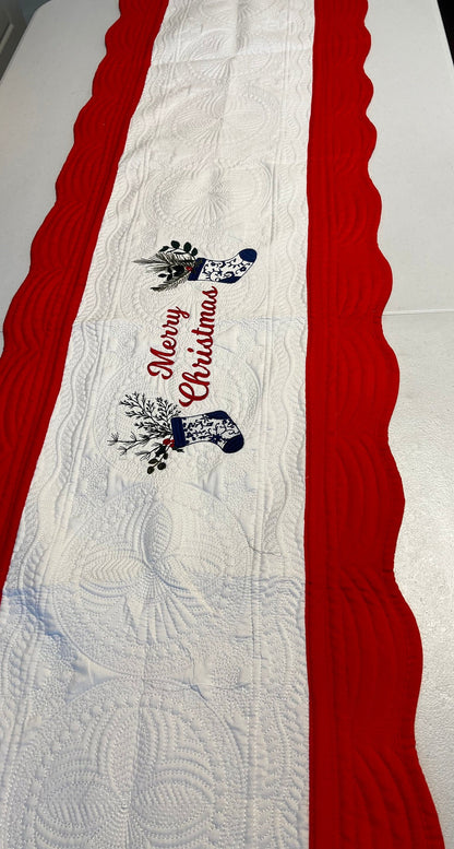 Embroidered Christmas Table Runner: Chinoiserie Holiday Decor