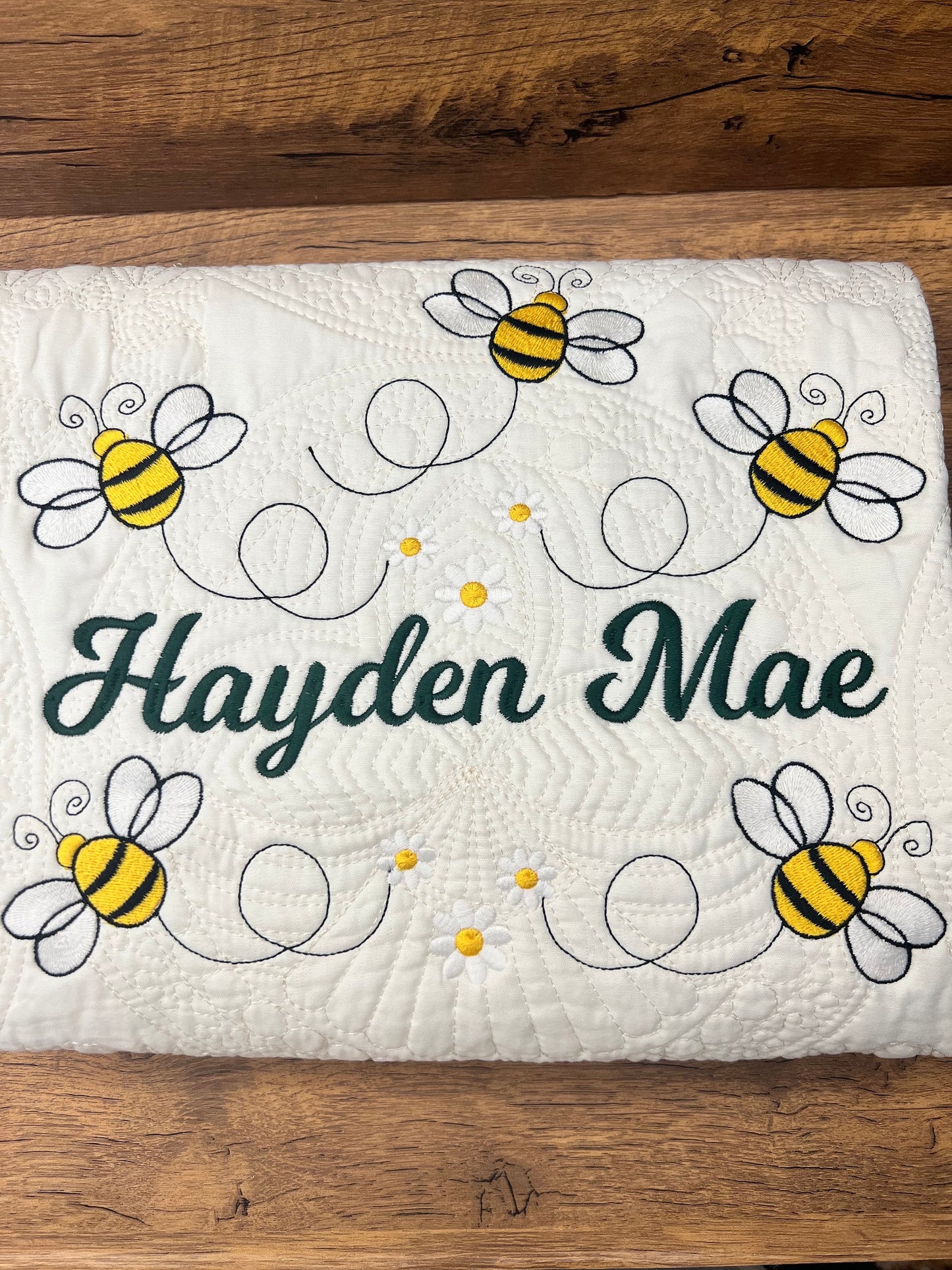 Bumble Bee Quilt: Personalized Matelassé Embroidered Cotton Quilt