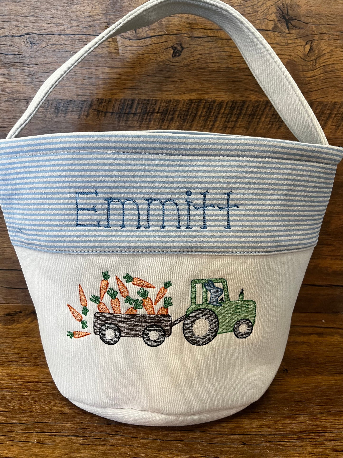 Monogrammed Seersucker Easter Basket: Embroidered Canvas Tote