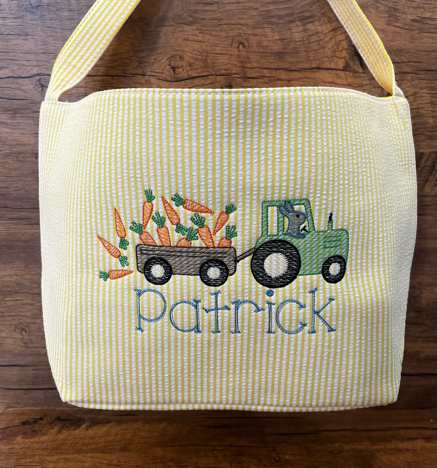 Monogrammed Seersucker Easter Basket: Embroidered Kids Easter Tote