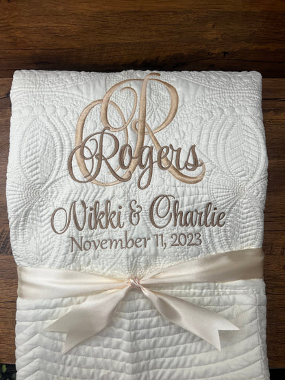 Personalized Wedding Gift | Wedding Quilt |Monogrammed Wedding Gift | Anniversary Gift  | Custom Gift | Custom Quilt | Matelassé