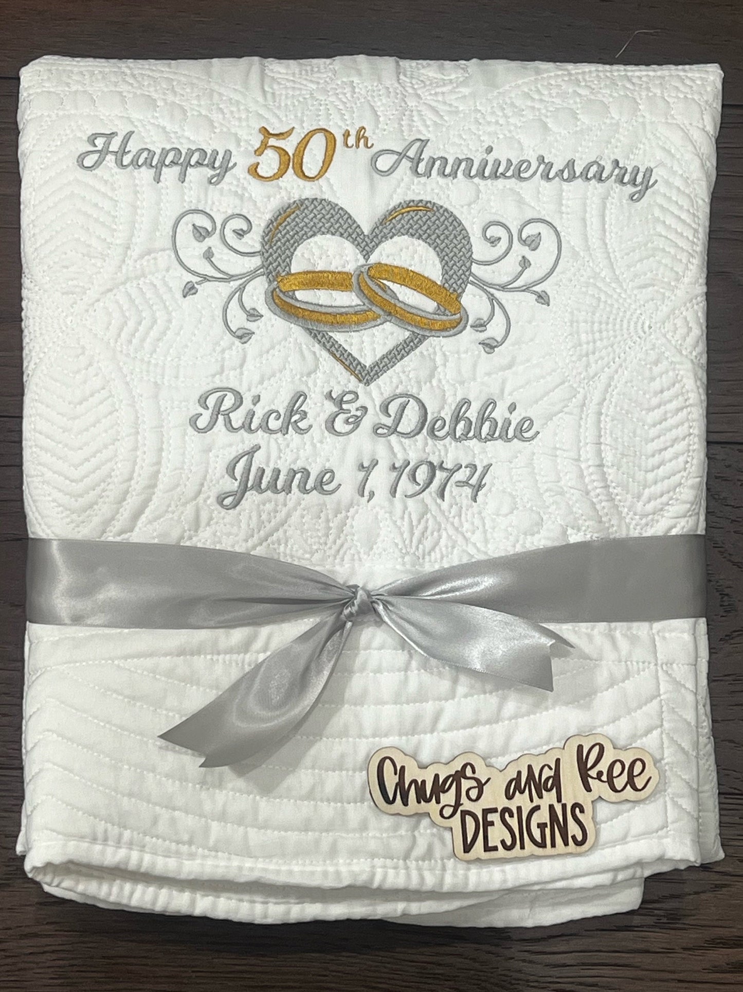Personalized 50th Anniversary Quilt: Monogrammed Matelassé Cotton Gift