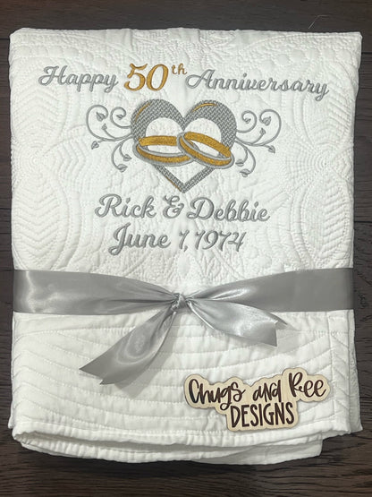 Personalized 50th Anniversary Quilt: Monogrammed Matelassé Cotton Gift