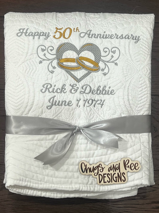 Personalized 50th Anniversary Quilt: Monogrammed Matelassé Cotton Gift