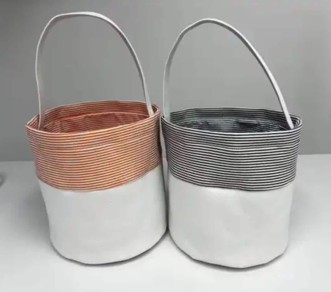 Monogrammed Seersucker Easter Basket: Embroidered Canvas Tote
