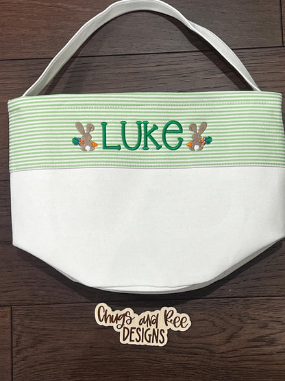 Monogrammed Seersucker Easter Basket: Embroidered Bunny Tote