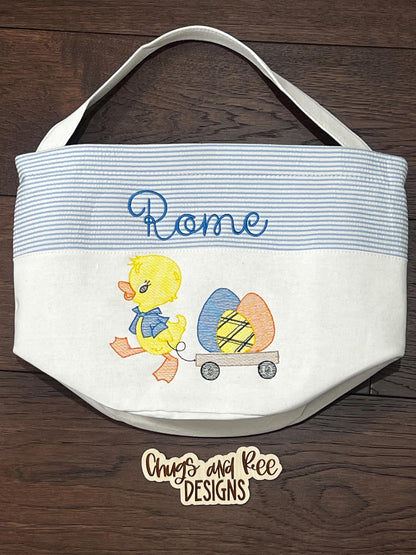 Monogrammed Seersucker Easter Basket: Kids Personalized Tote
