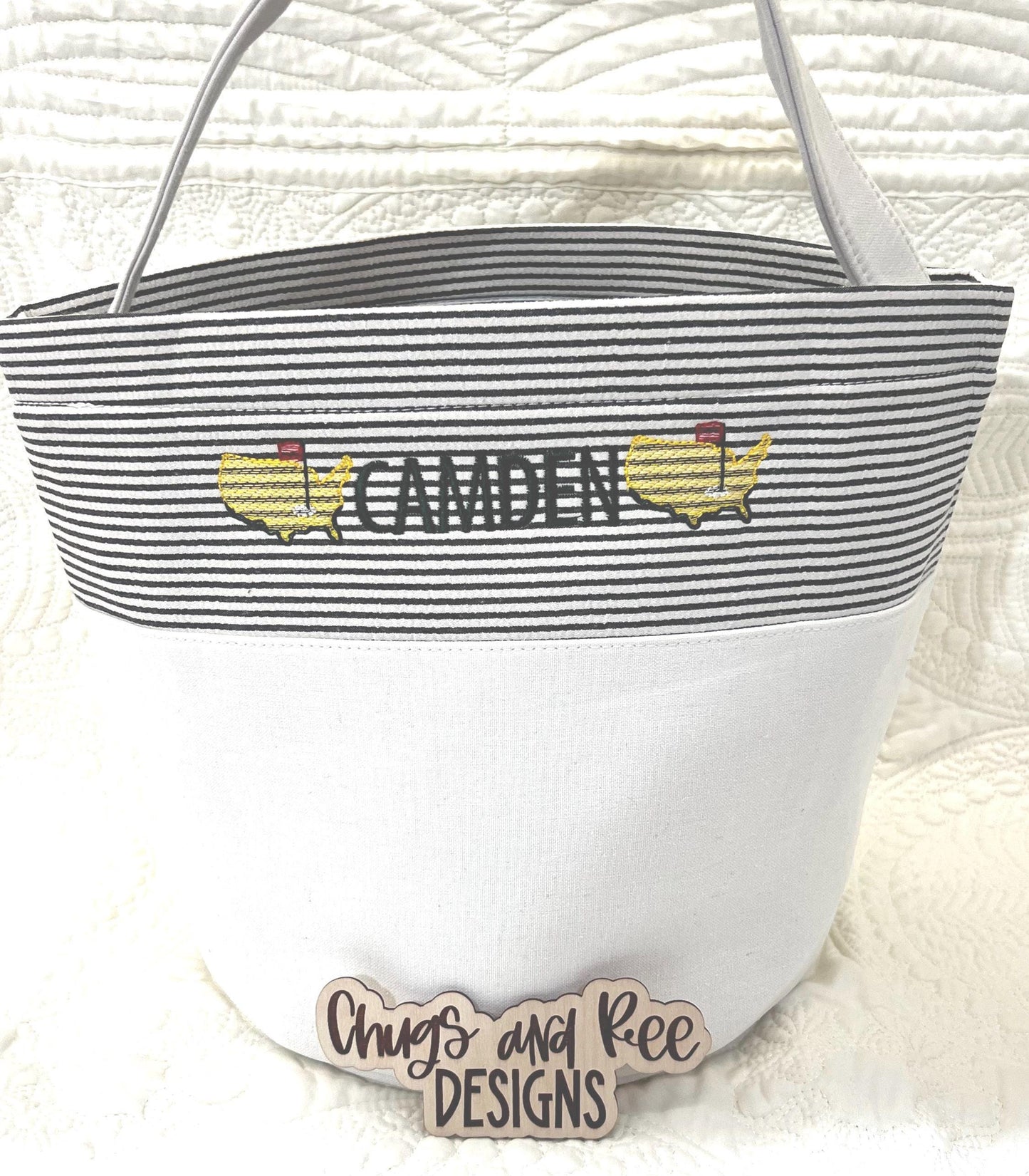 Monogrammed Seersucker Easter Basket: Kids Personalized Tote