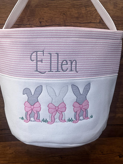 Monogrammed Seersucker Easter Basket: Embroidered Bunny Tote