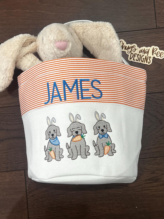 Monogrammed Seersucker Easter Basket: Embroidered Dog Design