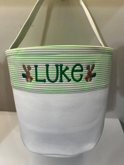 Monogrammed Seersucker Easter Basket: Embroidered Bunny Tote