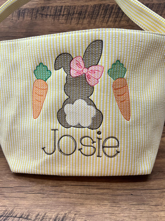 Monogrammed Seersucker Easter Basket: Kids Personalized Tote