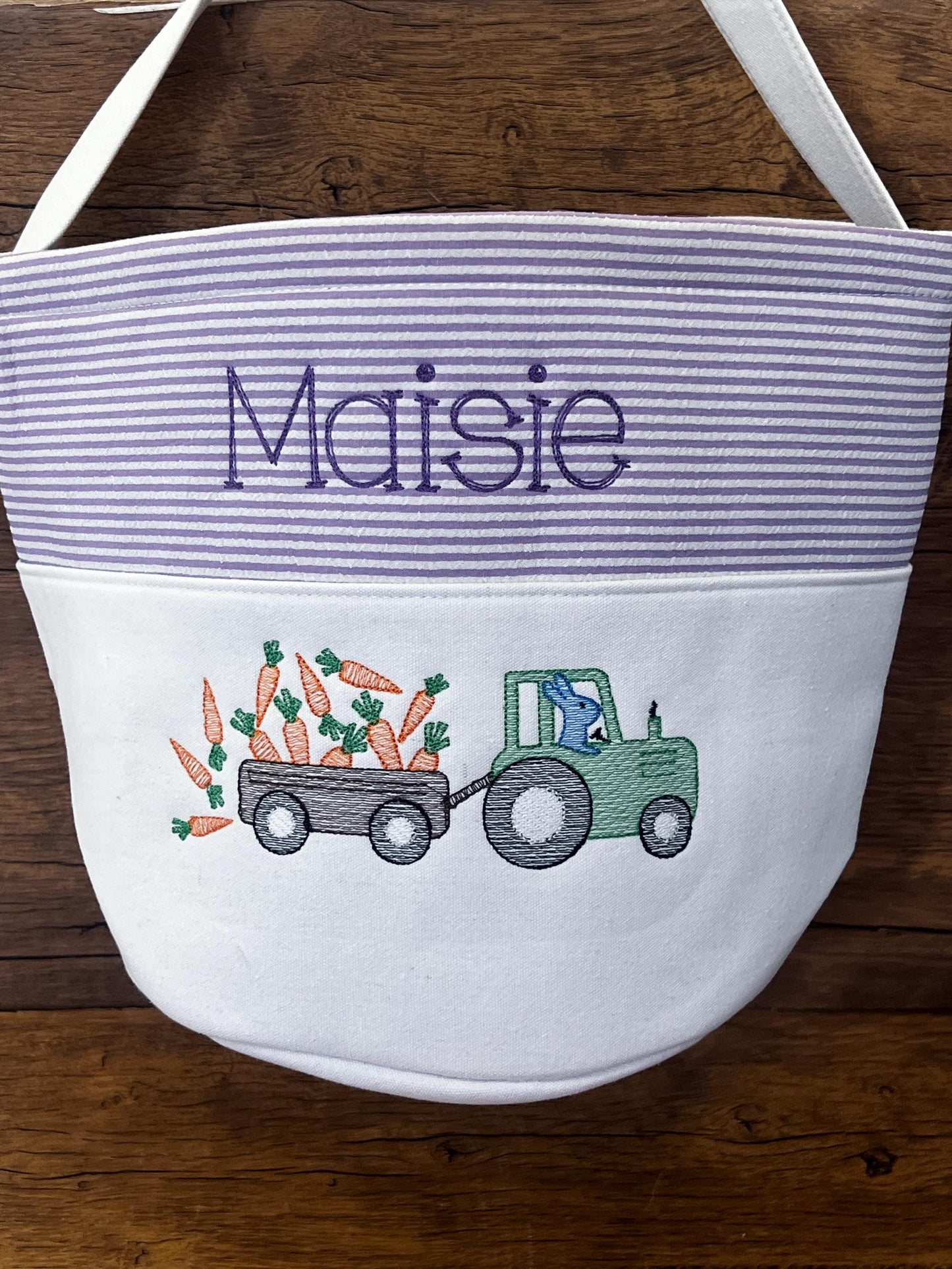 Monogrammed Seersucker Easter Basket: Embroidered Canvas Tote