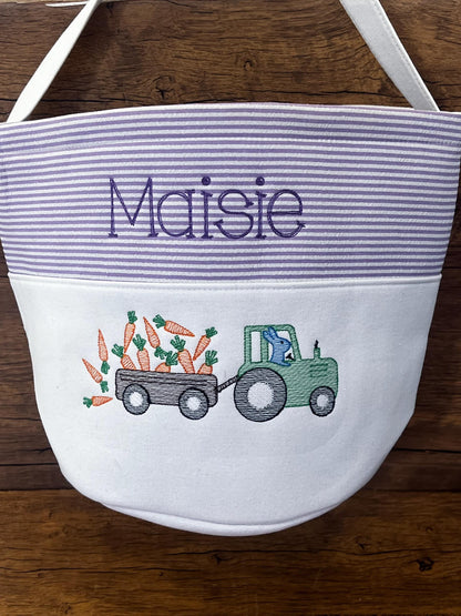 Monogrammed Seersucker Easter Basket: Embroidered Canvas Tote