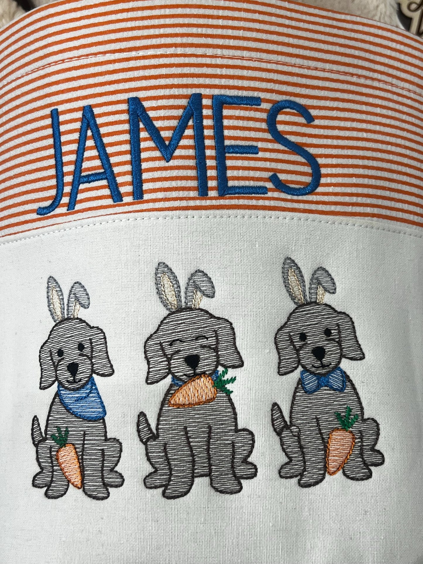 Monogrammed Seersucker Easter Basket: Embroidered Dog Design