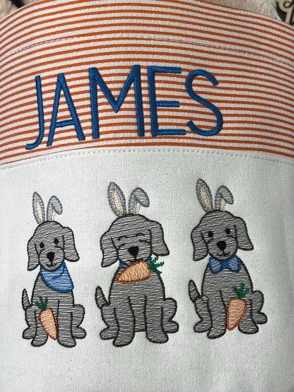 Monogrammed Seersucker Easter Basket: Embroidered Dog Design