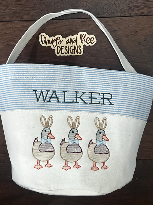 Monogrammed Seersucker Easter Basket: Embroidered Canvas Tote