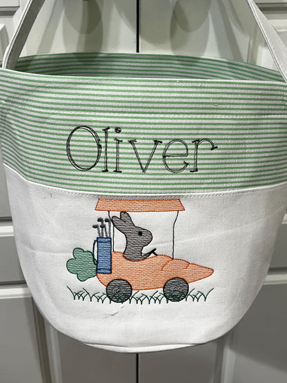 Monogrammed Seersucker Easter Basket: Kids Personalized Canvas Tote
