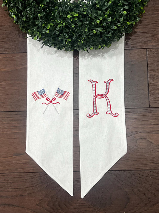 Personalized Wreath Sash: Patriotic Americana Decor, Sateen or Linen