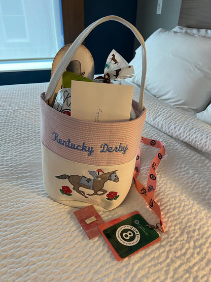 Kentucky Derby Seersucker Tote: Embroidered Horse Decor