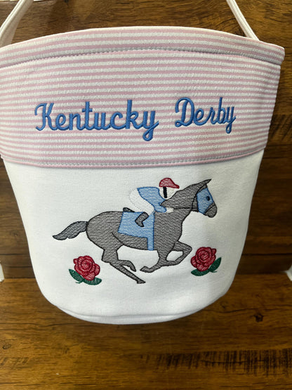 Kentucky Derby Seersucker Tote: Embroidered Horse Decor
